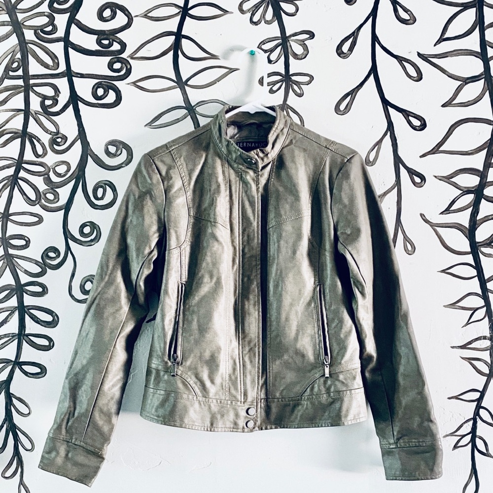 BERNARDO • OLIVE GREEN LEATHER JACKET • SIZE S